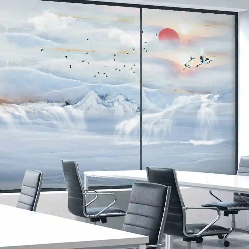 Blackout window glass sticker transparent opaque landscape painting film | Дом и сад
