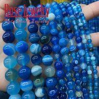 natural blue striped agates beads onyx round loose beads 15strand 4 6 8 10 12 14 mm for jewelry making diy bracelet accessories