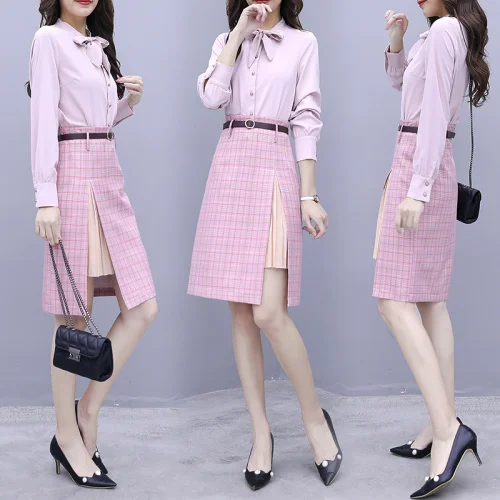 

Trendy Two Piece Set Top And Skirt Plaid Women 2 Sets Clothing With Skirts Peter Pan Collar Top And Skirt Set Korean Woman Suit