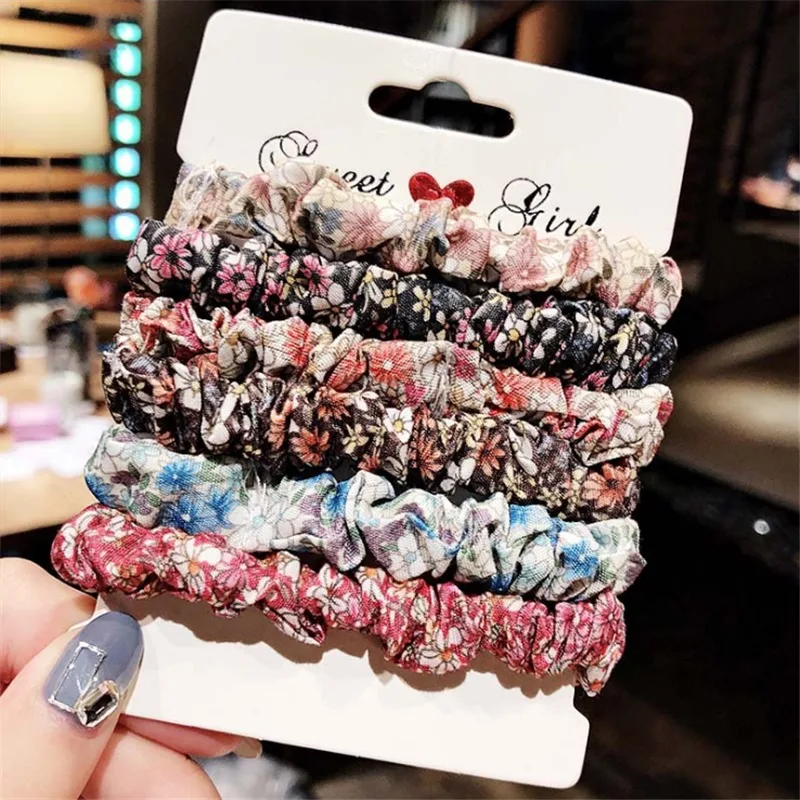 

6 PCS Elastic Hair Bands Hair Tie Women For Hair Accessories Satin Scrunchies Stretch Ponytail Holders Handmade Gift Headband