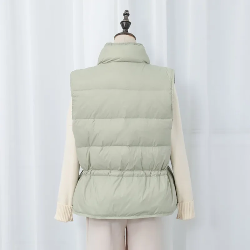 

Women Adjustable Waist Short Vest Coat Warm Sleeveless Lightweight Down Jacket Double Breasted Slim Fit Casual Waistcoat Outwear