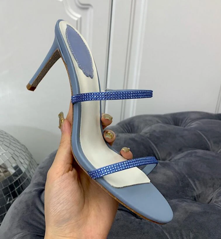 

2021 latest designer Muller shoes crystal strap summer cool thin heel leather open toe high heel sandals and slippers women