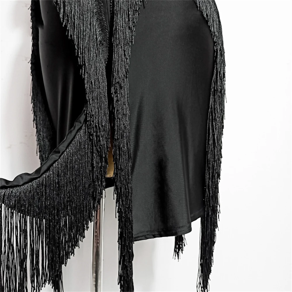 Женское платье для латиноамериканских танцев асимметричное с бахромой