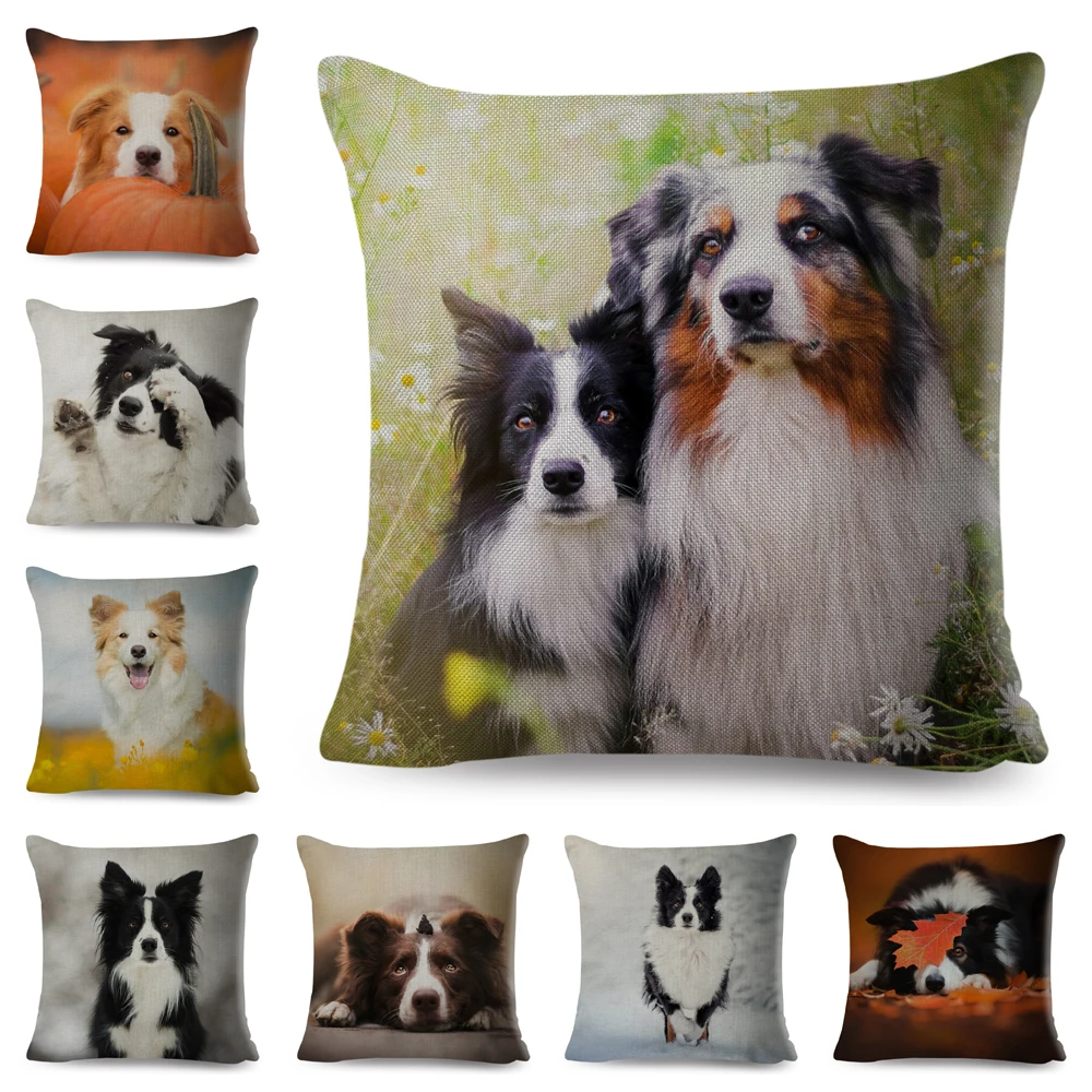 

Scotland Border Collie Cushion Cover Animal Dog Printed Decor Cute Pet Pillow Case Polyester Pillowcase for Sofa Home Car 45*45
