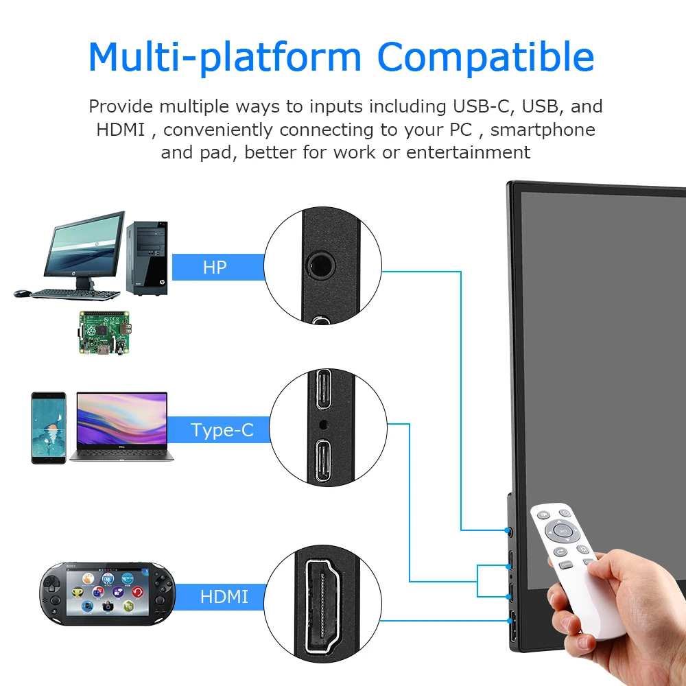 Eyoyo EM15E 15.6&quot 4K Portable Gaming Monitor With Touch 3840x2160 LCD Screen Moniteur USB Type C HDMI for laptop phone xbox PS4 |