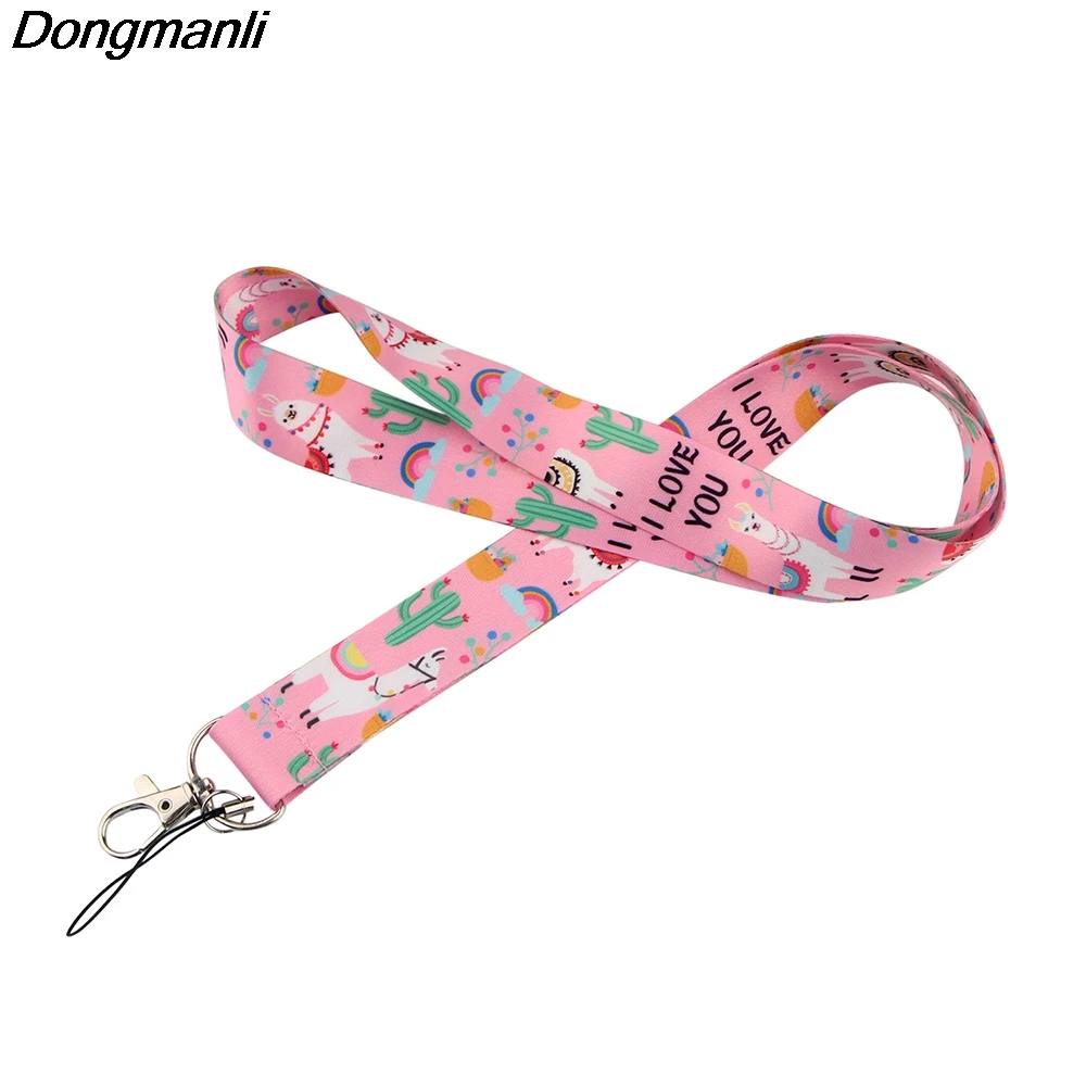 

DZ497 Pink Alpaca Key lanyard Car KeyChain ID Card Pass Gym Mobile Phone Badge Kids KeyRing Holder Jewelry