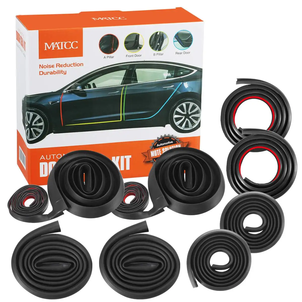 

For Tesla Model 3 Front /Rear Door Seal Kit Weather Strip Wind Noise Reduction Truck AB Pillar Soundproof Rubber Seal Strip Kit