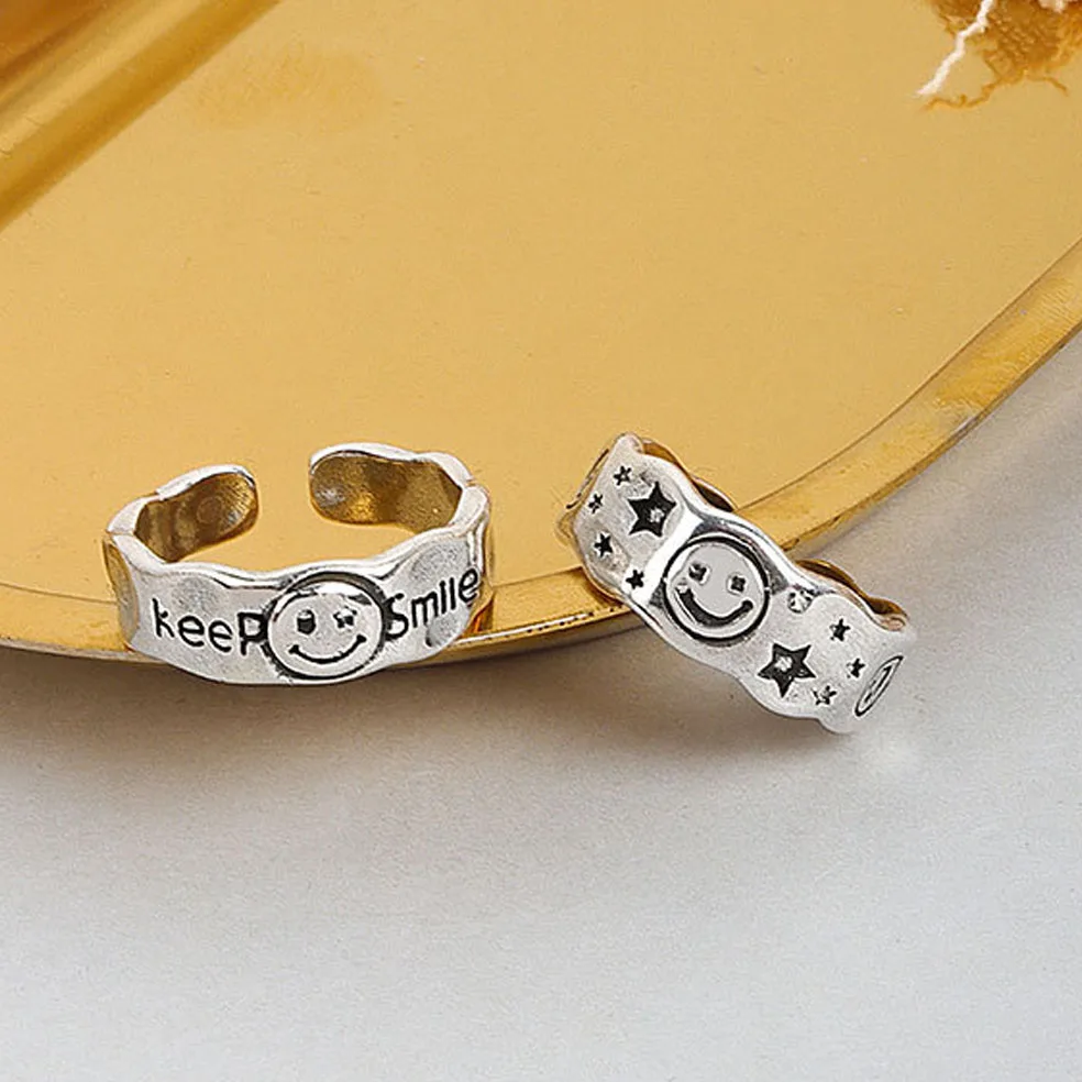 

Ladies Jewelry Free Shipping Happy Smiley Aesthetic Ring Women's Punk Hip-hop Adjustable Ring Stylish Copper Jewelry Best Gift