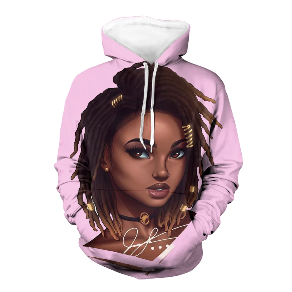

HYCOOL African Black Girl Magic Design Women Plus Size Pink Hoodies Casual Kawaii Pullover Tops Custom Anime Girls Loose Hooded