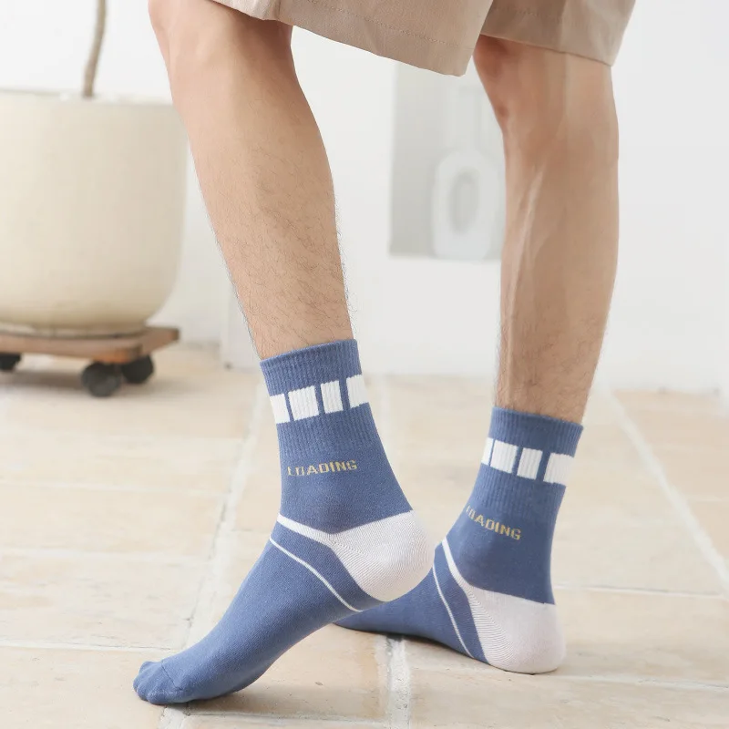 

2021 New Men's Japanese tide combed cotton stripe men's cotton socks High stretch casual basketball socks