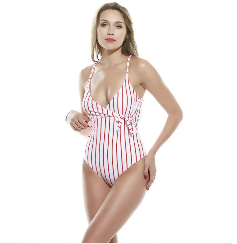 

Women Backless One piece Swimsuit Badpak Monokini Maillot femme Bikini Maio Biquini Mujer Trikini Sexy Stripes Swimwear
