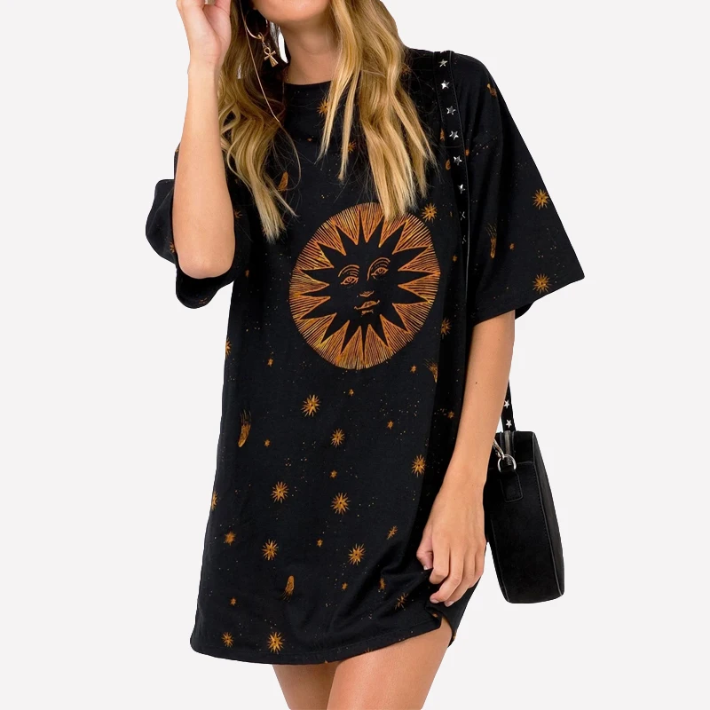 

Dresses for Women 2021 Mini Dress Summer Casual Loose Womens Sun Print O Neck Short Sleeve Dresses Streetwear Vestido Feminino