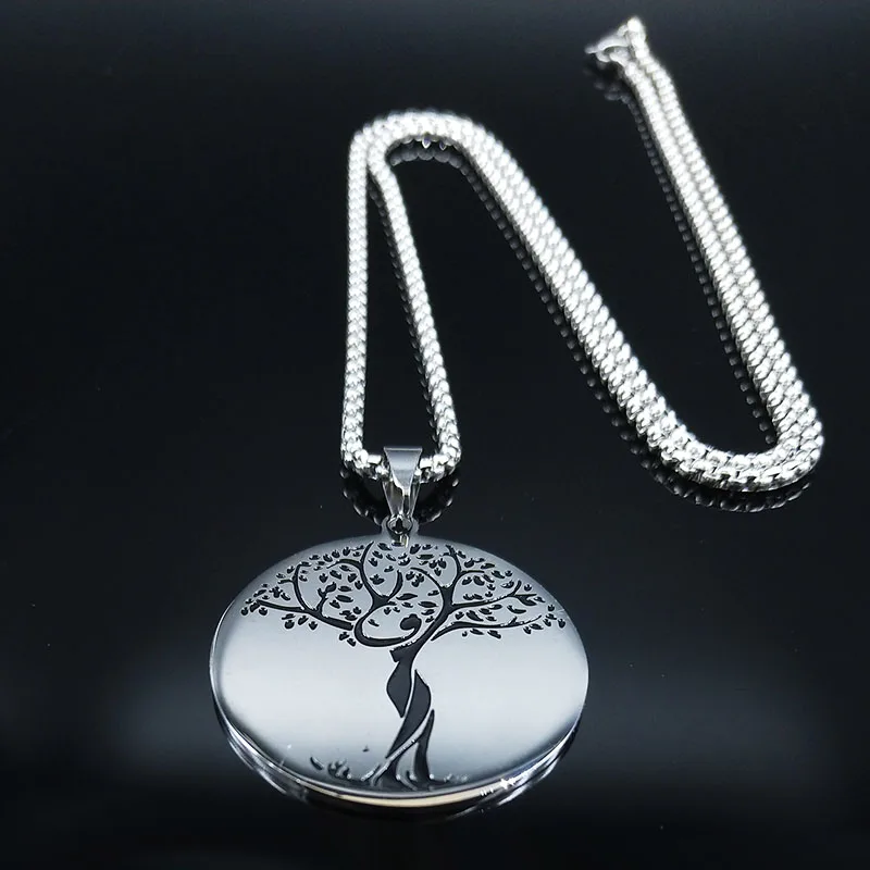 H 50cm Box SR Модное круглое женское ожерелье из нержавеющей стали, черный цветок жизни, колье, ювелирное изделие, acero inoxidable joyeria B18200 - Окраска металла: H 50cm Box SR