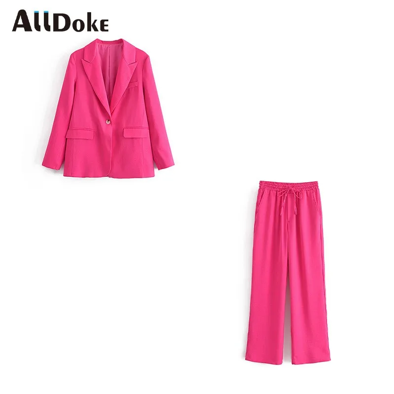 

Женские Брючные костюмы Alldoke, повседневный красный пиджак с длинным рукавом и карманами, женские костюмы с длинными брюками и высокой талие...
