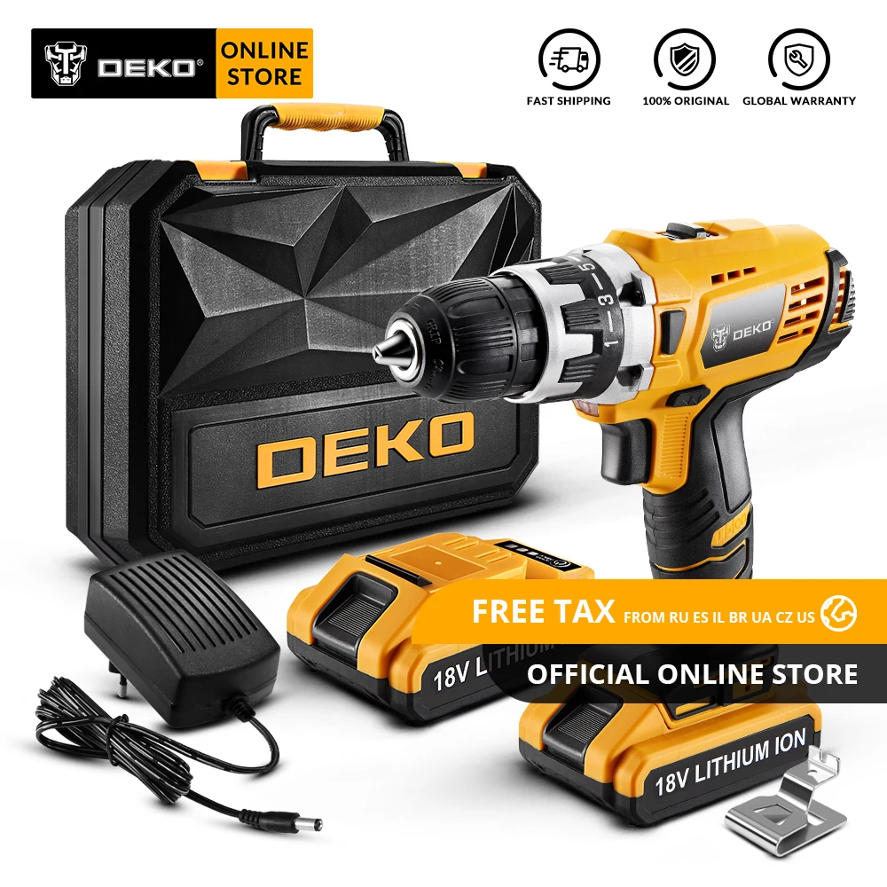 DEKO GCD18DU2 18V Аккумуляторная дрель электрическая отвертка литий ионный мини драйвер