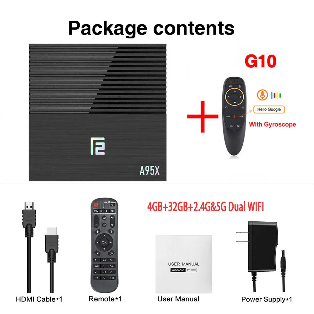 4GB 32GB 5G G10 A95X F2 4K Смарт ТВ приставка Android 9,0 приставка ТВ 4 Гб 64 Гб Amlogic S905X2 2,4G/5G Wifi BT4.2 Голосовое управление пульт дистанционного управления Google ТВ приставка - Цвет: 4GB 32GB 5G G10