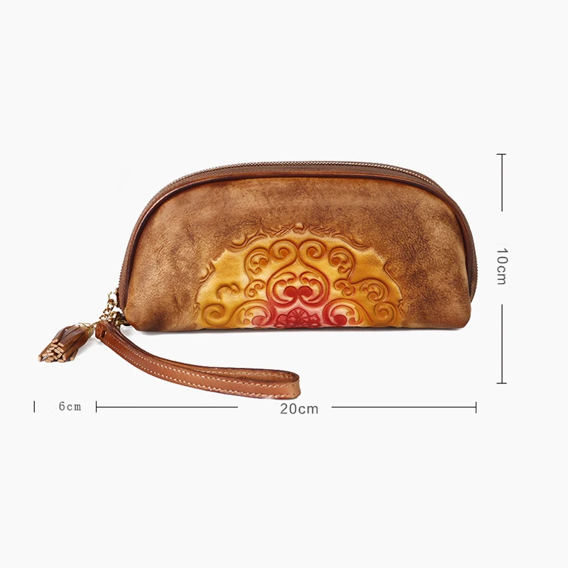 

Bestform Retro Embossed Genuine Leather Women Clutch Bag 2021 New Casual Cowhide Floral Zipper Ladies Hand Bag