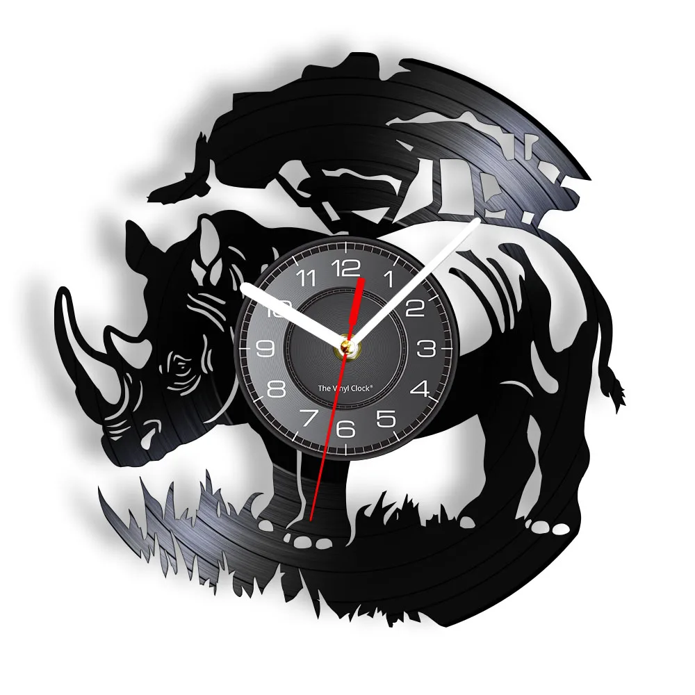 Safari Rhinocero Laser Cut Longplay Wall Clock African Animal Vinyl Disk Crafts Rhino Art Clock Wall Watch For Kid Living Room