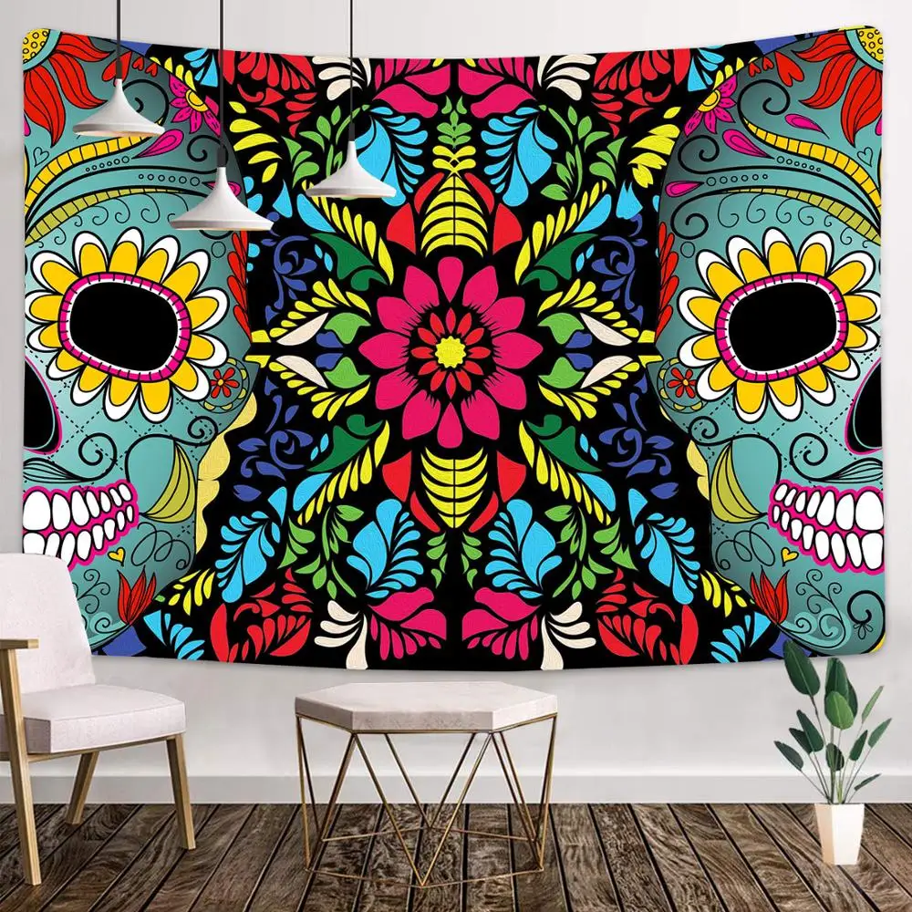 

Mexican Tapestry Day of The Dead Backdrop for Mexican Fiesta Sugar Skull Wall Hanging Tapestries for Living Room Decor