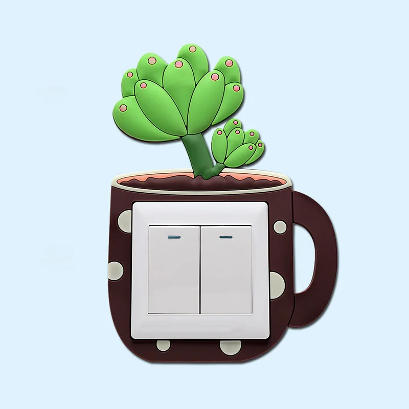 Милые Мультяшные 3D флуоресцентные силиконовые наклейки на стену С КАКТУСОМ ВКЛ