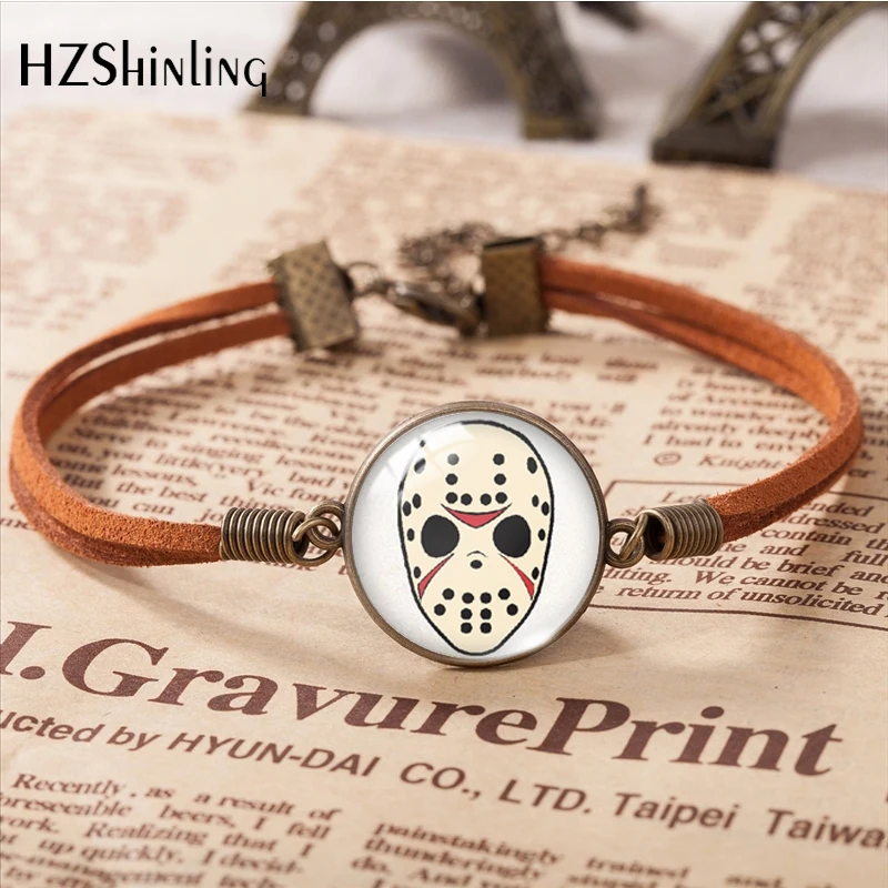 

Halloween Horror Killer Leather Bracelet Bracelets Art Accessories Glass Cabochon Fashion Jewelry Gift