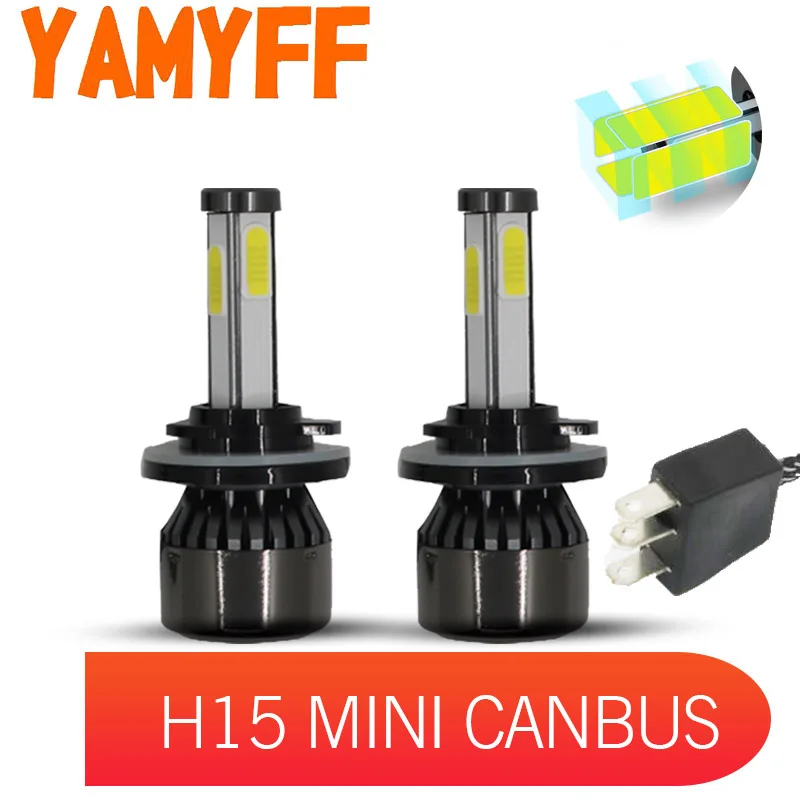 YAMYFF 2 шт. Canbus головной светильник H15 светодиодный H4 H7 H13 мини автомобиль 6000K 4 стороны авто лампы ошибок 12V и противотуманных фар с возможностью креативного Светильник лампы