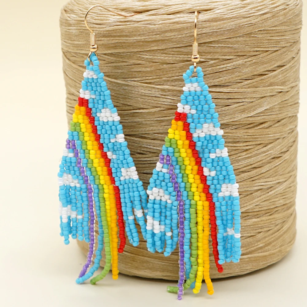

Go2Boho Boho Rainbow Tassel Long Earrings Handmade Miyuki Beaded Ear Ring for Women Bohemian Beach Large Hanging Earring Jewelry