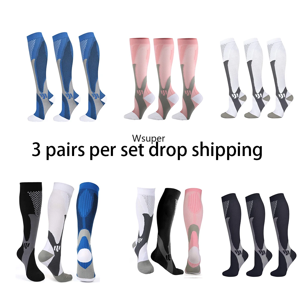 Compression Socks for Women & Men 3 Pairs Athletic Nylon Medical Nursing Stockings Sport Running Cycling Sock Drop Shipping