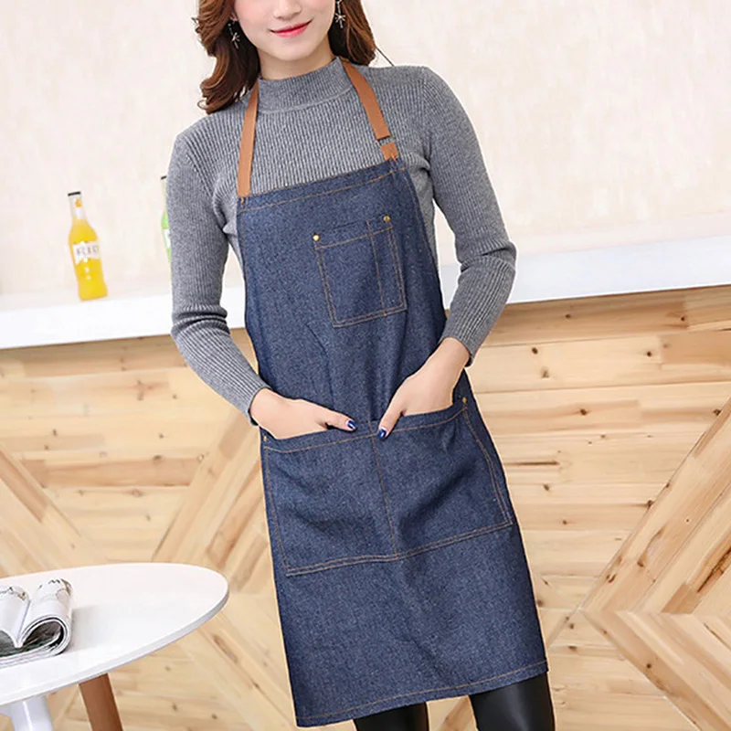 Джинсовое голубое платье фартук с карманами для приготовления пищи кухни