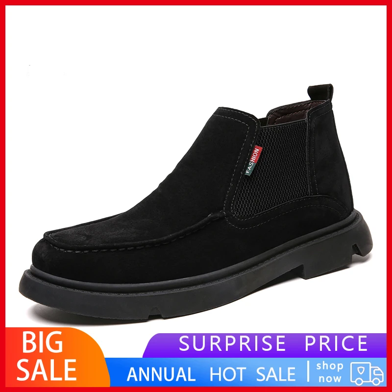 Мужские замшевые плюшевые модные мужские зимние ботинки уличная Мужская мягкая