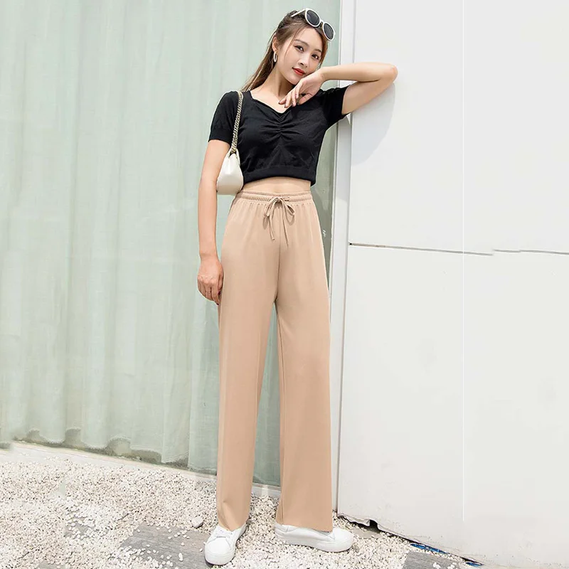 

2020 Wide Leg Pants Womens Summer Trousers Wide Leg Korean Pants Long Straight High Waist Pants Black Loose Korean Style