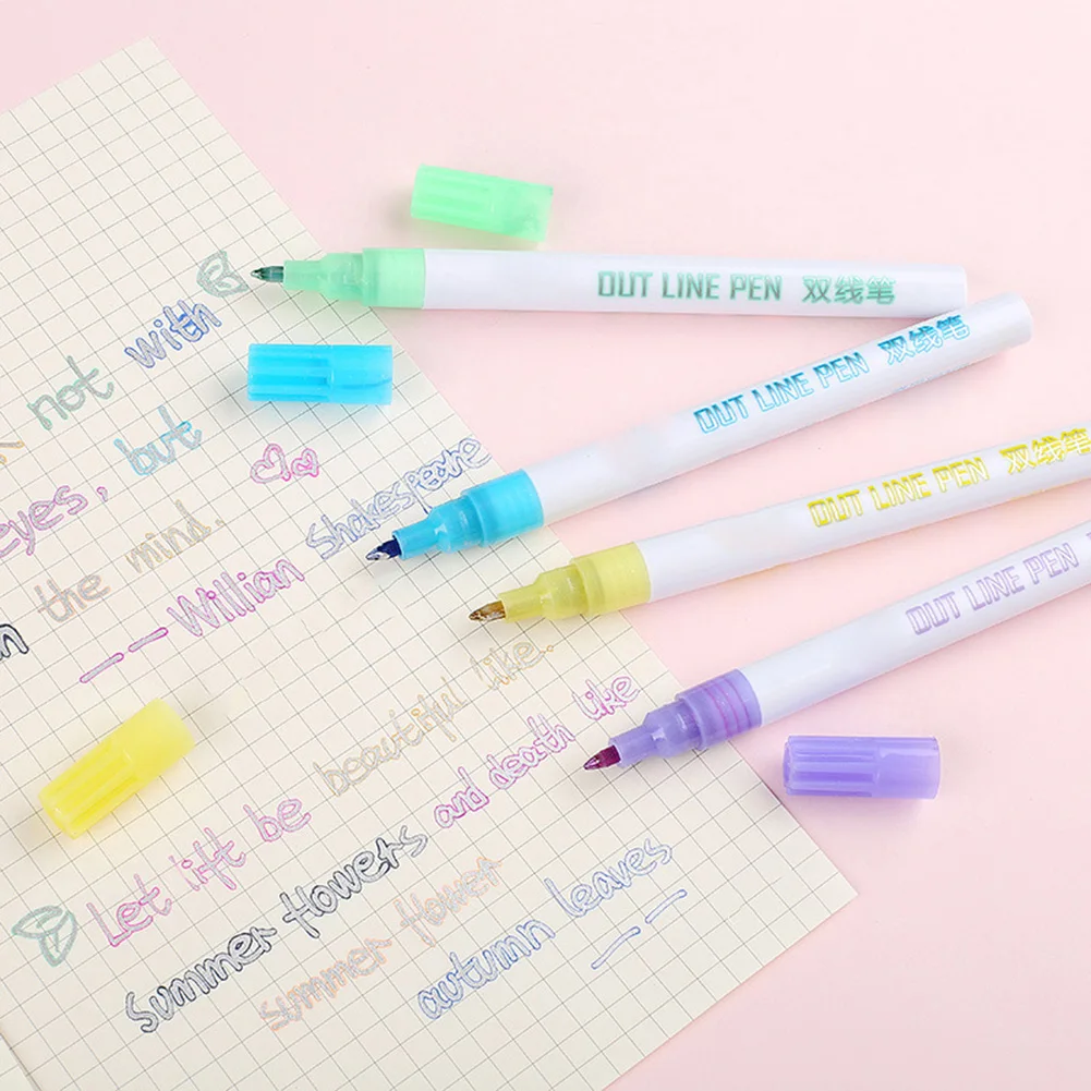 Double Line Pen 8 Colors Glitter Marker Fluorescent Outline Pens for Gift Card Writing Drawing DIY Art Crafts | Канцтовары для