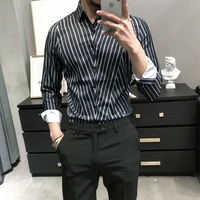 british style business work shirt men fashion 2021 long sleeve men irregular striped shirts slim fit digital print prom tuxedo