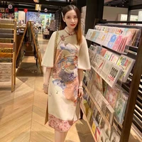 retro chinese style loose long sleeve cheongsam woman new fashion spring and summer girly mid length sweet chinese dress qipao