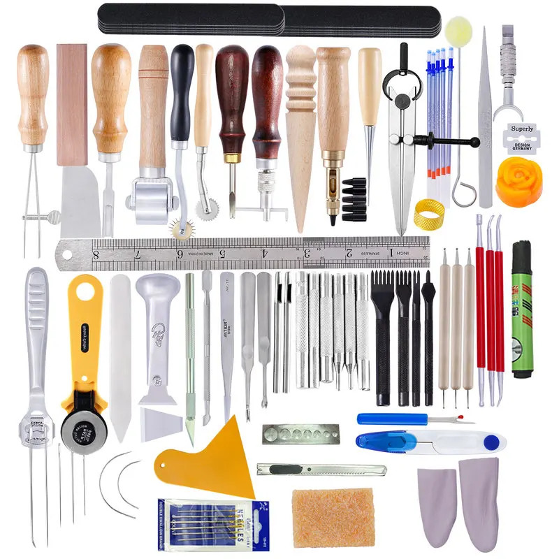Профессиональный набор инструментов для кожевенного ремесла шитья резьбы