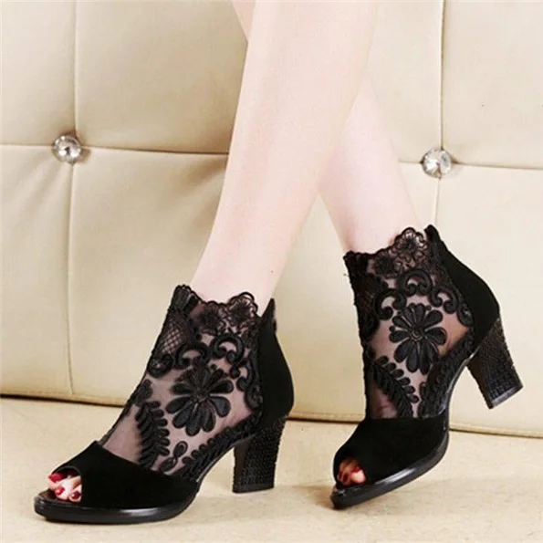 

Summer mesh Peep Toe sandals sexy High heels 7 cm single Pumps shoes women shoes Europe and America Lace Fish Mouth gauze mujer