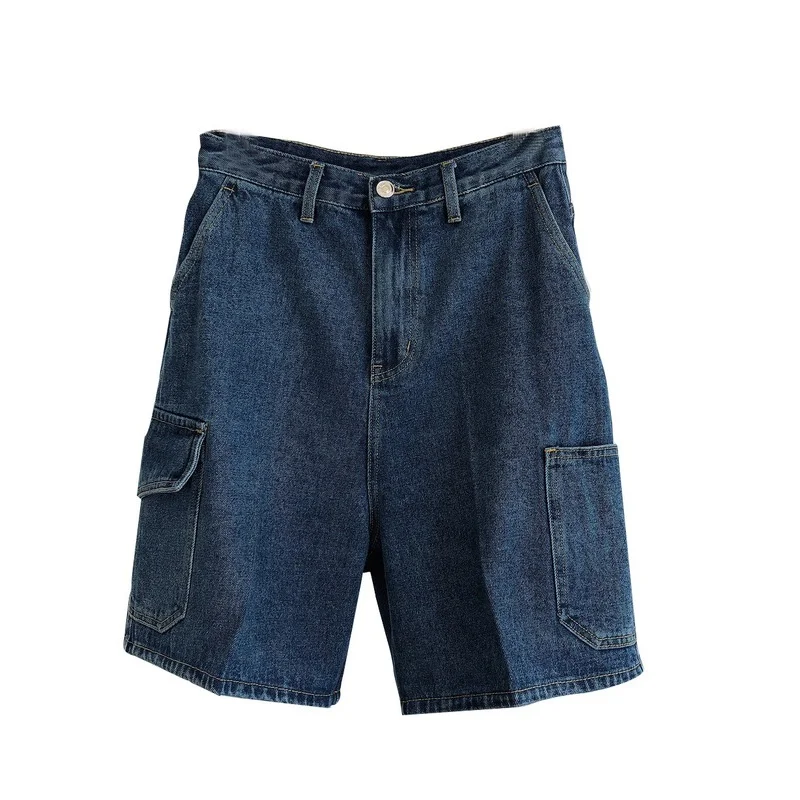 

Women High Waist Denim Shorts 2021 Summer Women Loose Wild Five-point Shorts New Street Fashion Y2K Pocket Straight Shorts Chic