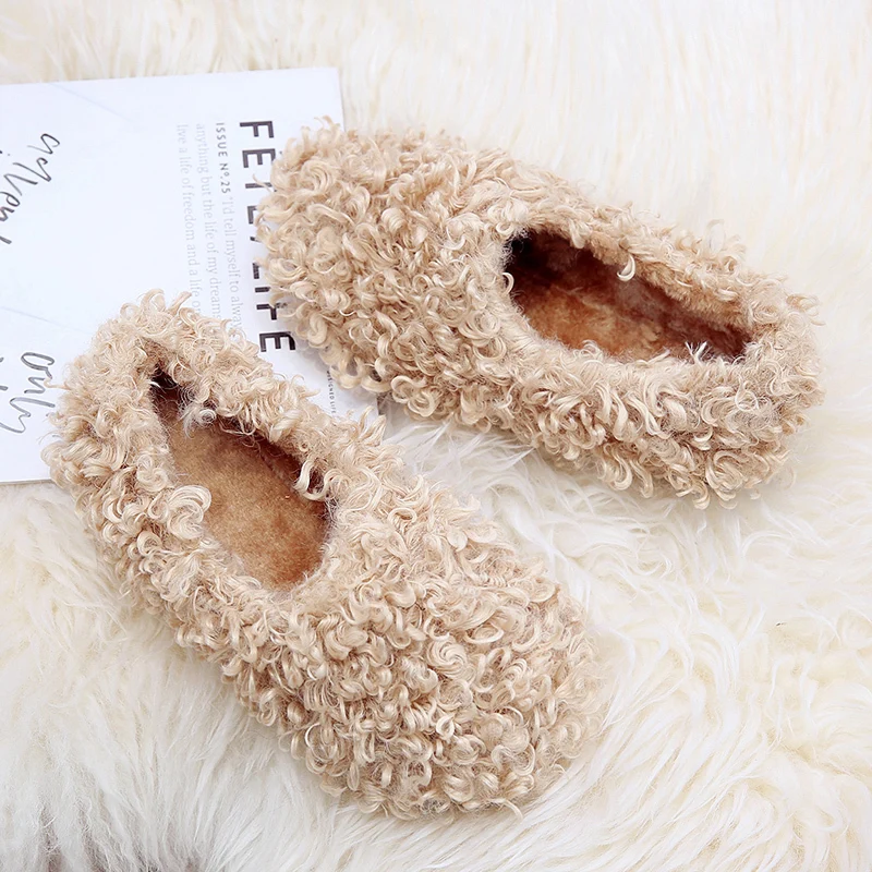 

Foldable Fur Home Shoes Women Flat Loafers Slip On Ladies Furry Ballet Flats Round Toe Winter Indoor Moccasins Plus size 35-40