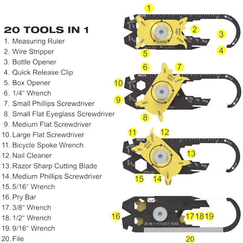 Карманный Мульти инструмент 20 в 1 портативный гаджет для повседневного