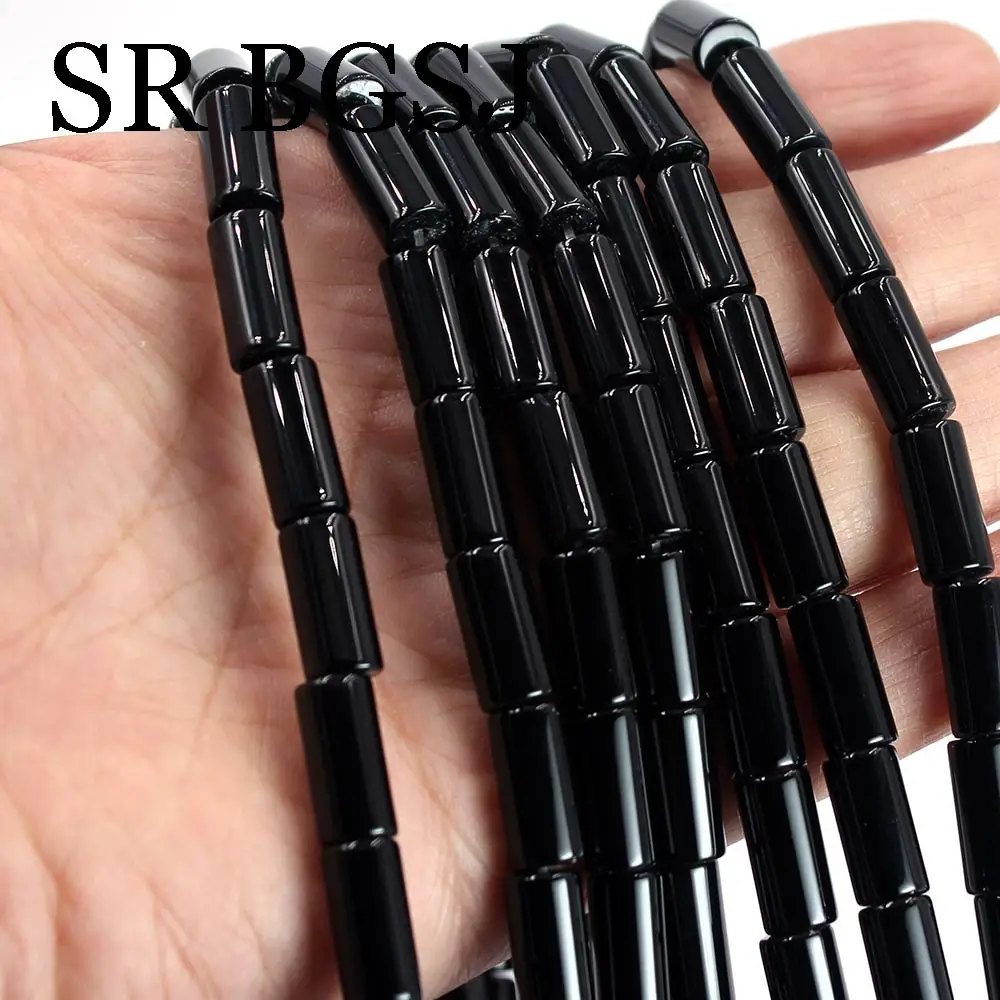 6x16 мм горячая Распродажа трубка Форма черный Агат Драгоценные Камни Натуральный