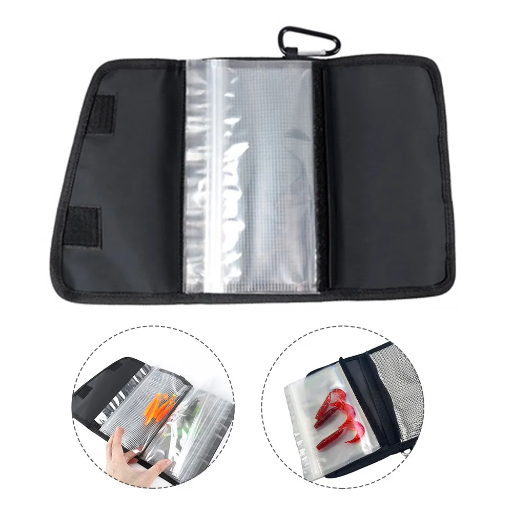 

Fishing Worm Bait Jigs Storage Wrap Fishing Lure Storage Wallet With 6 PVC Bags Soft Lure Binder Baits Bag For Worms And Jigs