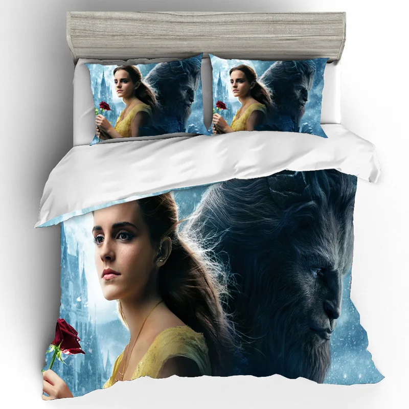 DQ0084 King size 3D печать постельных принадлежностей s красота и чудовище Комплект постельного белья пододеяльник простыни наволочки постельное белье домашний текстиль - Цвет: DQ0084