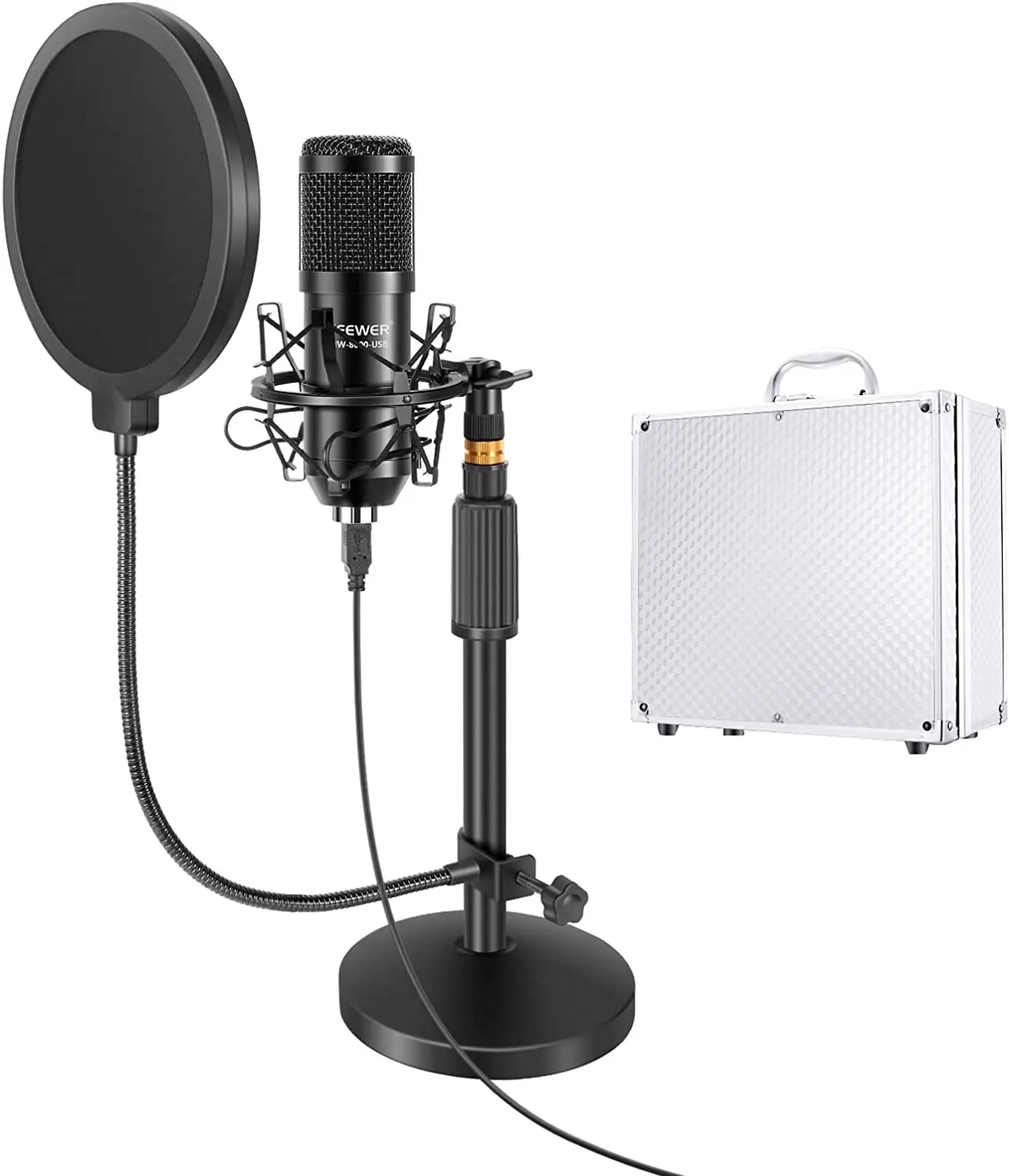 

Neewer USB Microphone with Stand Kit: 192KHz/24Bit Plug&Play Cardioid PC Condenser Mic with Round Base Mic Stand, Pop Filter &