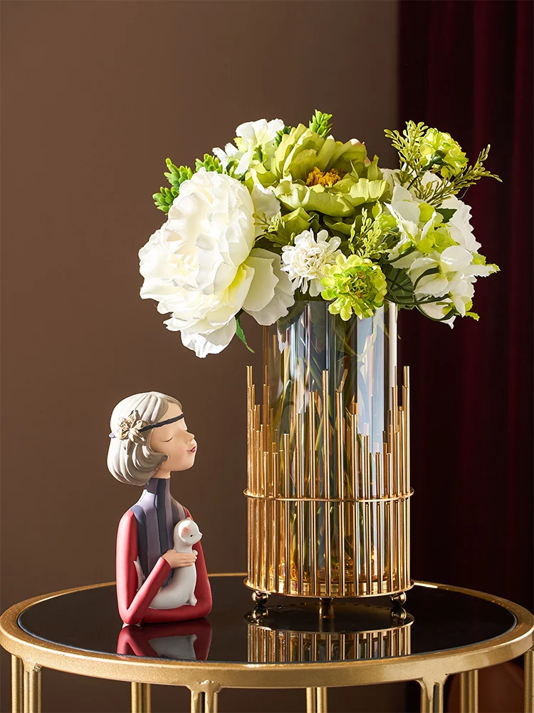 Стеклянная металлическая ваза для домашнего искусства плохая цветов журнальный