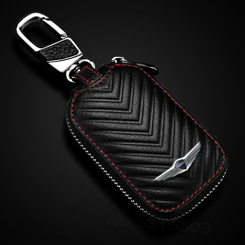 

For Genesis Coupe Leather Key Case For G80 GV80 Tiburon Terracan Veloster I10 I20 XG30 With Logo Key Cover Car Accessories