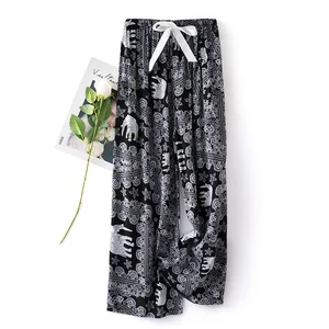 Ladies Cotton Cuffs Pants Women Pajama Pants Slacks Thin Summer Sleeping Clothes Women Long Pants Pantalon Pijama Mujer Black