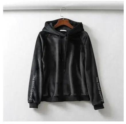 Jvzkass new thick velvet sports suit two-piece female hooded embroidery sweatshirt+ casual pants to keep warm Z332 - Цвет: Black clothes