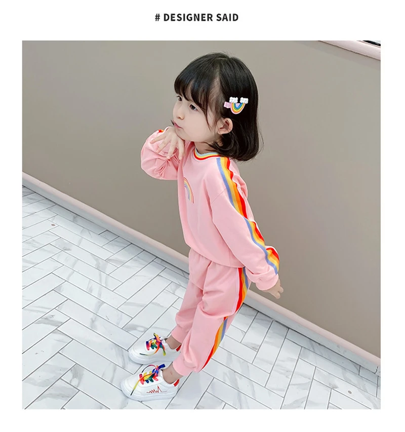 

Girls Clothes Casual Children Clothing Set 2020Autumn Long Sleeve Shirts rainbow printed Baby Kids Suits 3 4 5 6 7 8 Years