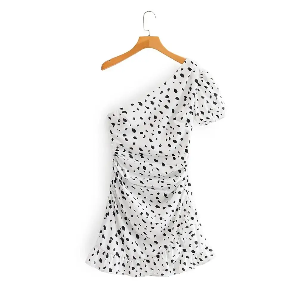 Женское Короткое платье в горошек с коротким рукавом и рюшами | Женская одежда