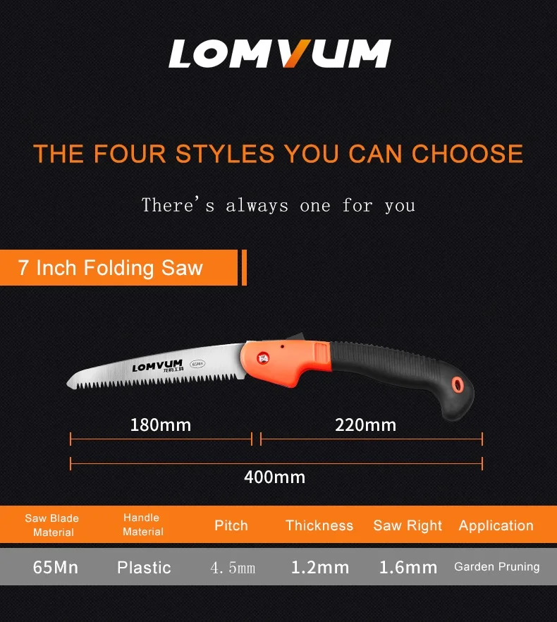 LOMVUM 7-дюймовая Складная пила бытовая ручная стальная пилка нож-бабочка 8-дюймовая